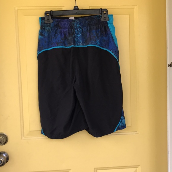 Champion Black w/ Teal & Multi Blue Trim Mens Swim Trunks, Size Small - Picture 2 of 5